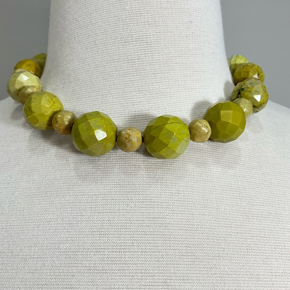 Faceted Green Beaded Necklace Chunky Statement Choker Artisan Jewelr - Picture 2 of 6